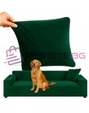 Калъф за ъглов и прав диван еластичен кадифе в зелено, сив и бежов 190-230см